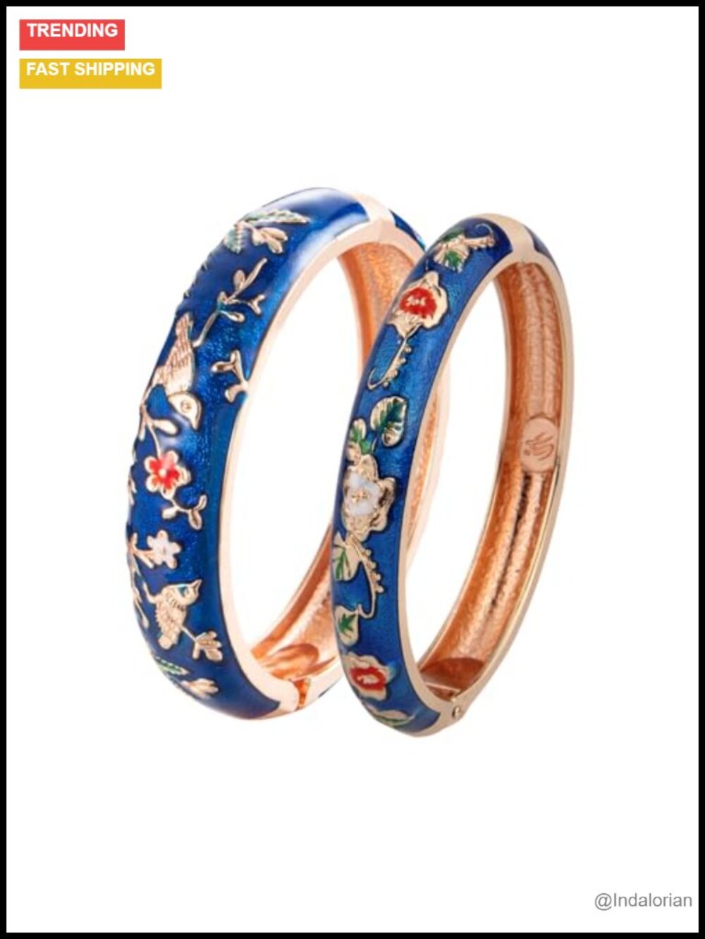 Cloisonne Enamel Bangle Bracelet Alloy Spring Hinged Bird Floral Jewelry Gift